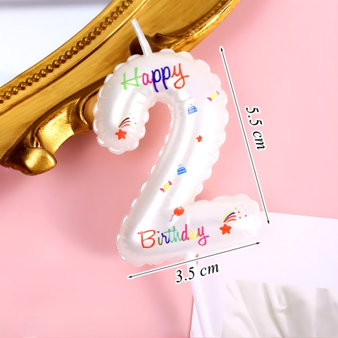 Nến Số 2 Màu Trắng In Chữ Happy Birthday