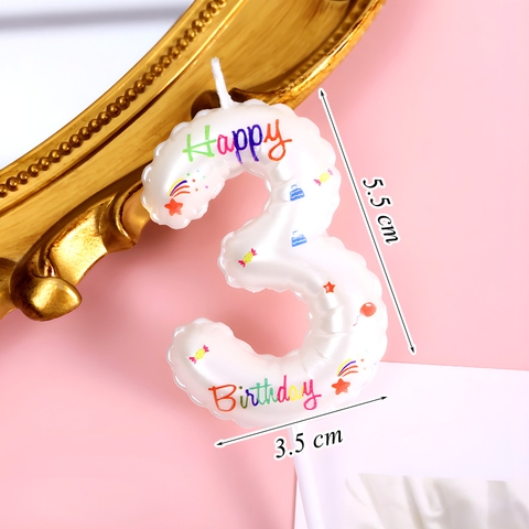 Nến Số 3 Màu Trắng In Chữ Happy Birthday