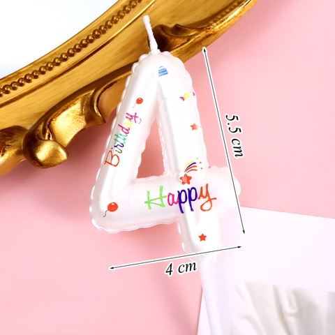 Nến Số 4 Màu Trắng In Chữ Happy Birthday