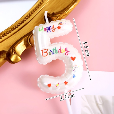 Nến Số 5 Màu Trắng In Chữ Happy Birthday