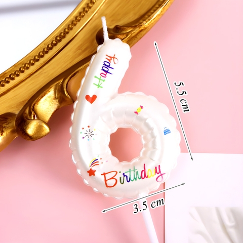 Nến Số 6 Màu Trắng In Chữ Happy Birthday