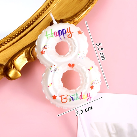 Nến Số 8 Màu Trắng In Chữ Happy Birthday