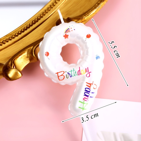 Nến Số 9 Màu Trắng In Chữ Happy Birthday