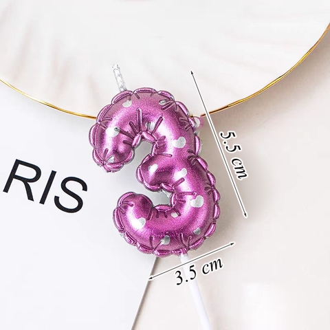 Nến Số 3 Màu Tím In Trái Tim