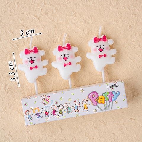 Bộ 3 Nến Hình Chó Trắng Nơ Hồng Tim