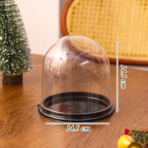 Hộp Nhựa Mini Trong Suốt Đế Đen Nắp Vòm 15cm