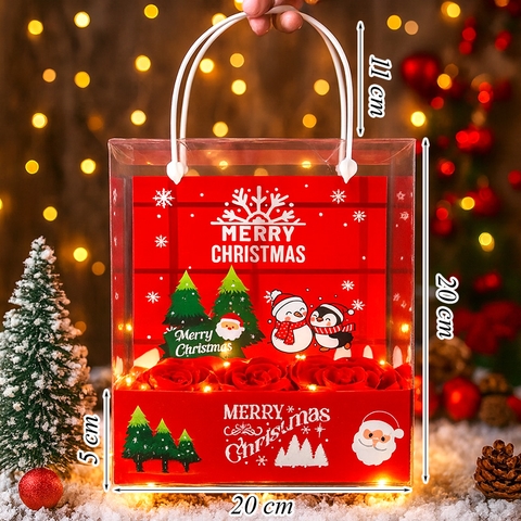 Hộp noel nhựa trong suốt có quai xách HD ( 5 chi tiết )