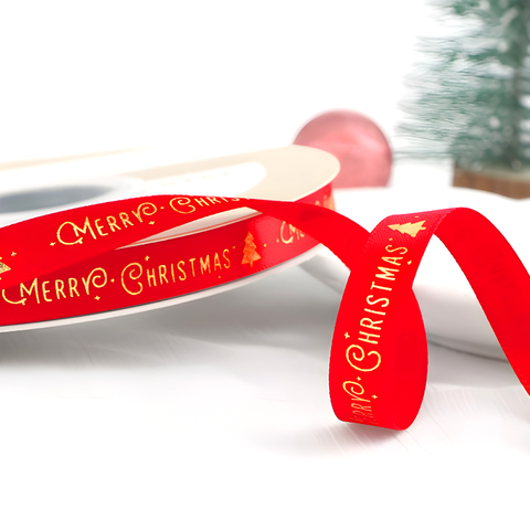Ruy Băng Noel Đỏ In Chữ MERRY CHRISTMAS (1cm-22m) M3