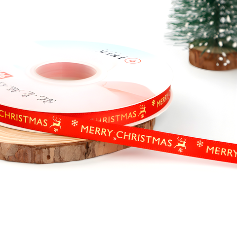 Ruy Băng Noel Đỏ In Chữ MERRY CHRISTMAS (1cm-22m) M4