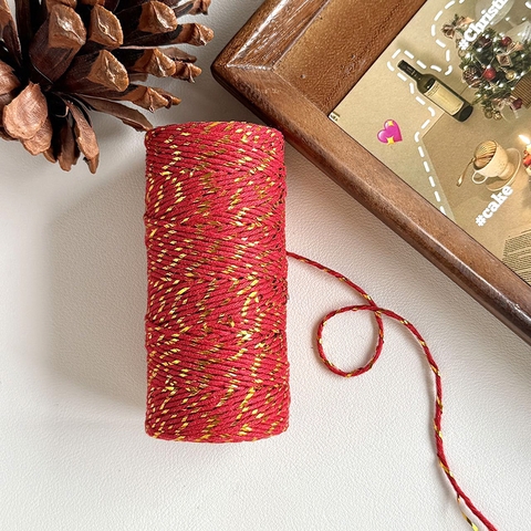 Cuộn dây len sợi bông đỏ vàng dài 100m TQ