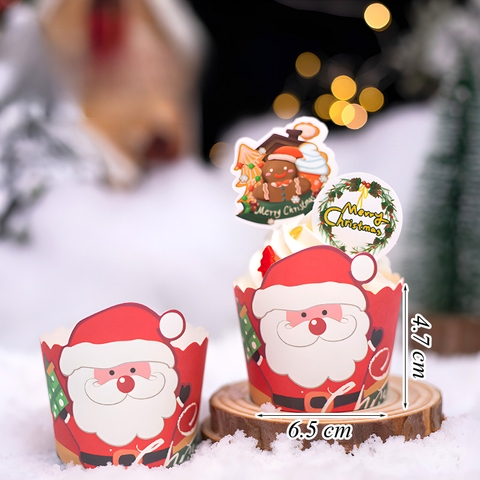 Set 50 Cốc Giấy Cupcake Họa Tiết Ông Già Noel 2 Size Nhỏ