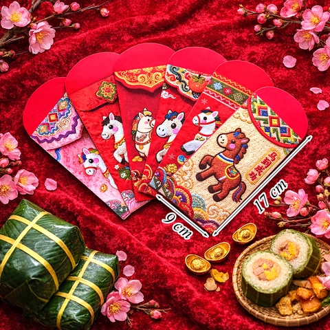 Set 6 Lì Xì Cao Cấp In Hình Ngựa