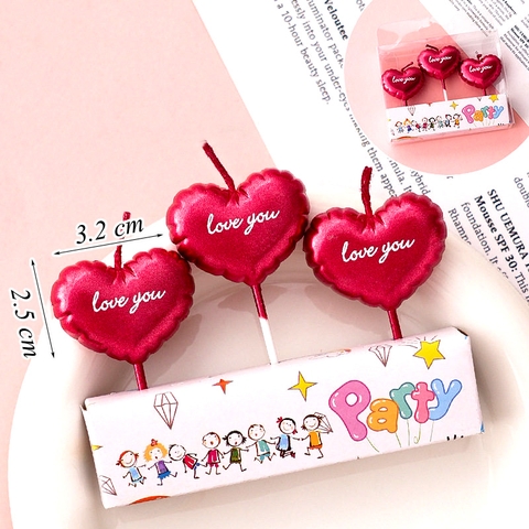 Vỉ 3 Nến Tim Đỏ Love You TQ