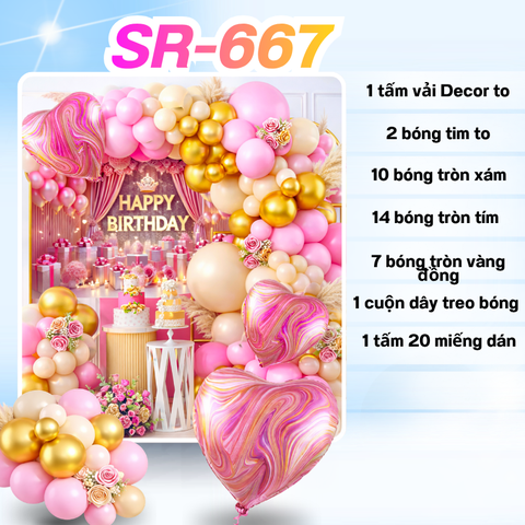 Bóng Chữ HPBD Tim Hồng SR-667