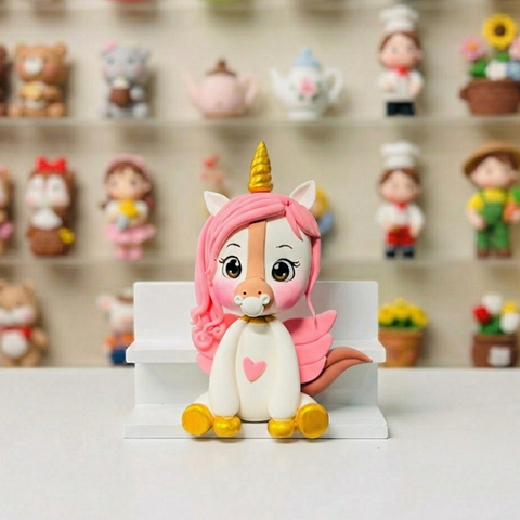 Tượng Đất Set Ngựa Hồng Ngồi Sừng Vàng