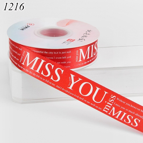 Cuộn 45m Ruy băng MISS YOU đỏ tươi khổ 2.5cm