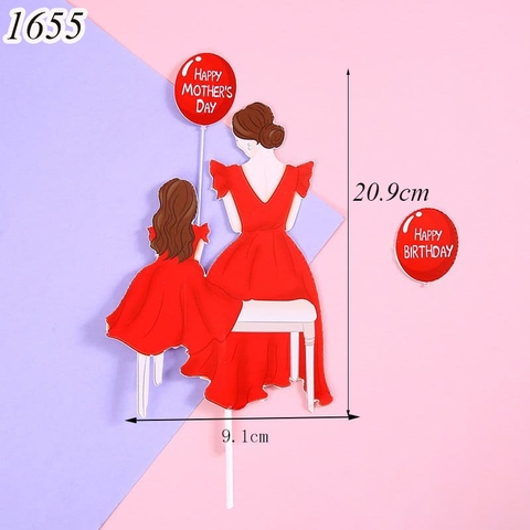 SCG - set cắm happy mother's day 2 mẹ con váy đỏ