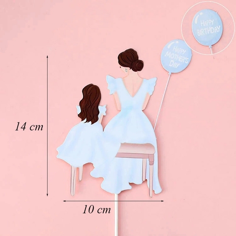SCG - set cắm happy mother's day 2 mẹ con váy xanh
