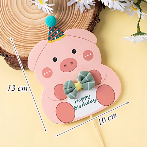 Thiệp nơ heo đội mũ bông.