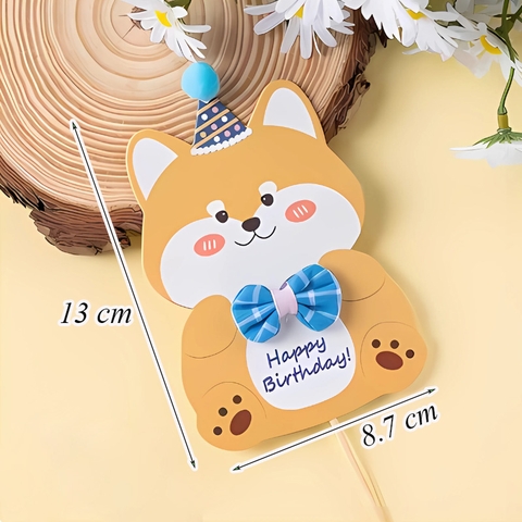 Thiệp nơ chó đội mũ bông.