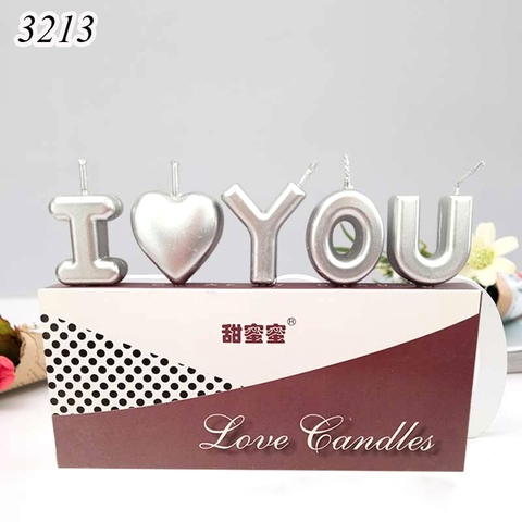 Nến I LOVE YOU bạc nhũ