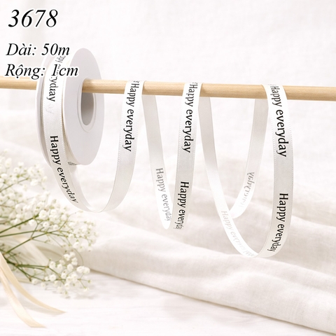 Cuộn 50m Ruy băng HAPPY EVERYDAY trắng be khổ 1cm