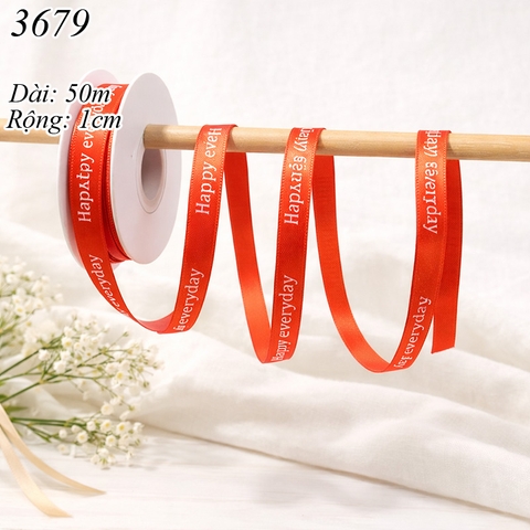Cuộn 50m Ruy băng HAPPY EVERYDAY đỏ tươi khổ 1cm