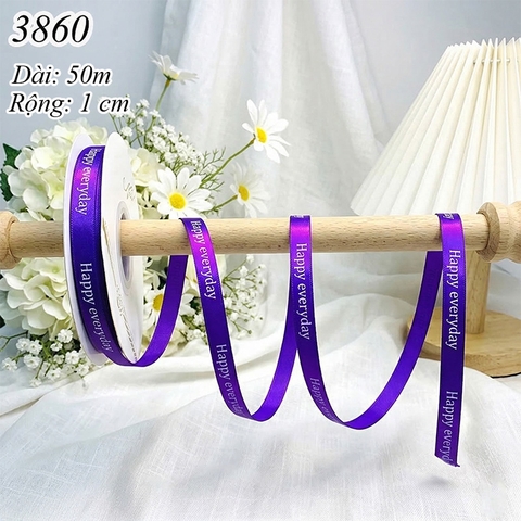 Cuộn 50m Ruy băng HAPPY EVERYDAY tím khổ 1cm