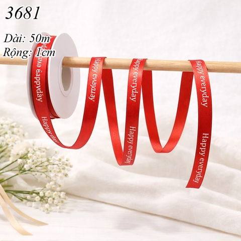 Cuộn 50m Ruy băng HAPPY EVERYDAY đỏ đô khổ 1cm