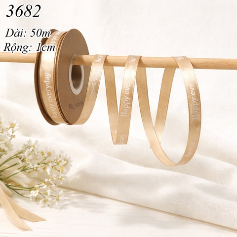 Cuộn 50m Ruy băng HAPPY EVERYDAY vàng đồng khổ 1cm