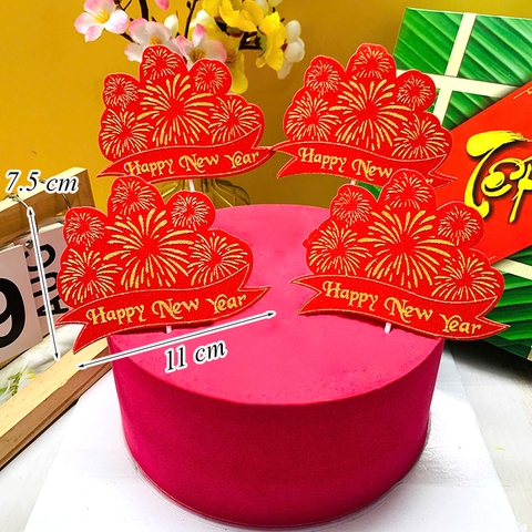SCG-set cắm happy new year pháo hoa nhũ đỏ