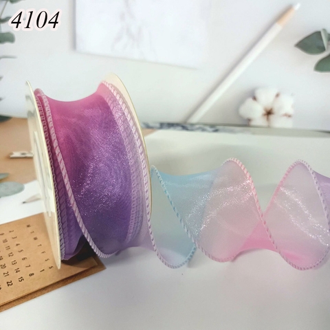 Ruybang voan cầu vồng TÍM HỒNG XANH NHẠT cao 4cm dài 9m