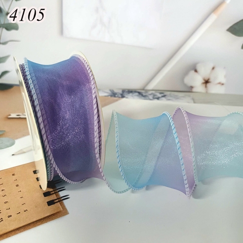 Ruybang voan cầu vồng XANH HỒNG TÍM cao 4cm dài 9m