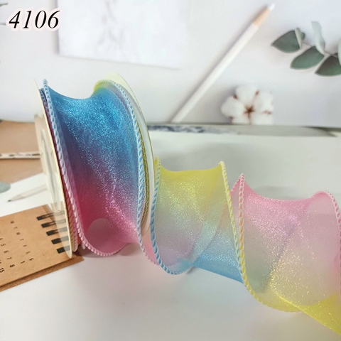 Ruybang voan cầu vồng VÀNG HỒNG XANH cao 4cm dài 9m