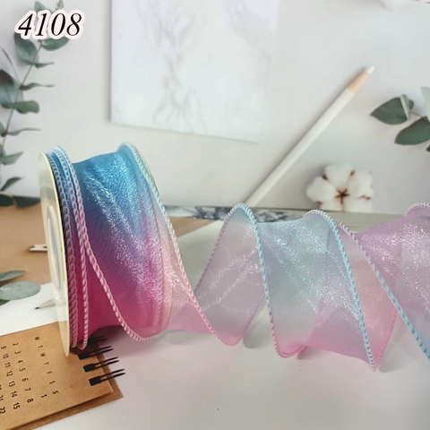 Ruybang voan cầu vồng XANH DA TRỜI TÍM NHẠT HỒNG NHẠT  cao 4cm dài 9m