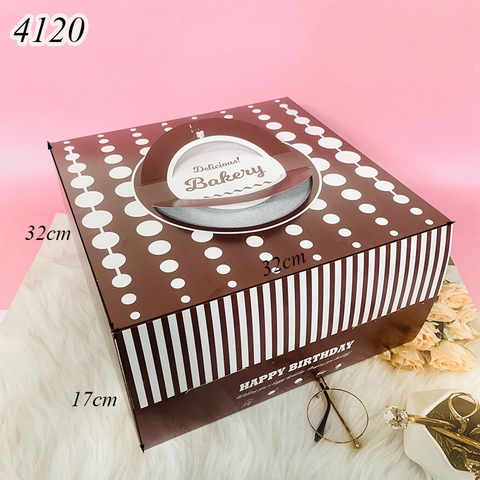 Hộp giấy sinh nhật 32cm 1 tầng không cán màng kèm đế H2