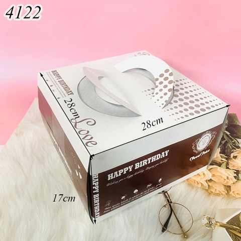 Hộp giấy sinh nhật 28cm 1 tầng không cán màng kèm đế H4