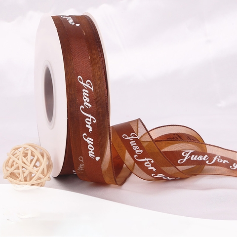 Lẻ 3m ruybang ren just for you nâu 2.5cm