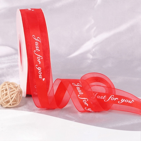 Lẻ 3m ruybang ren just for you đỏ tươi 2.5cm