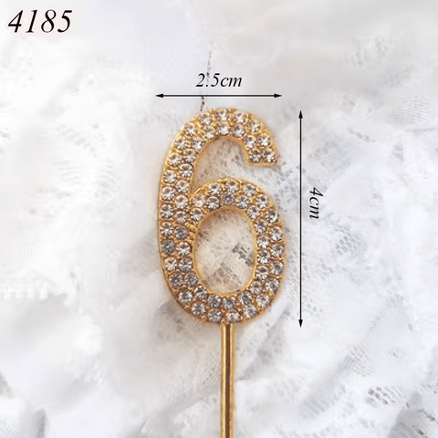 Que cắm số 6 hợp kim vàng đính kim cương