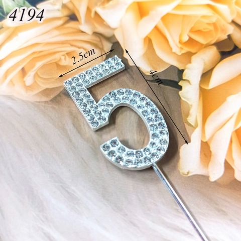 Que cắm số 5 hợp kim BẠC đính kim cương