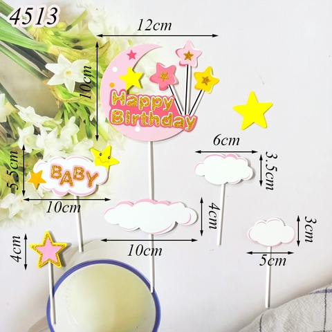 SCG-Set cắm trăng sao baby hồng nhũ vàng.