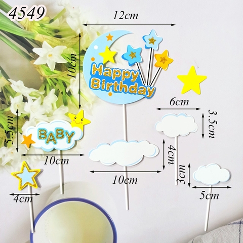 SCG-Set cắm trăng sao baby xanh dương nhũ vàng.