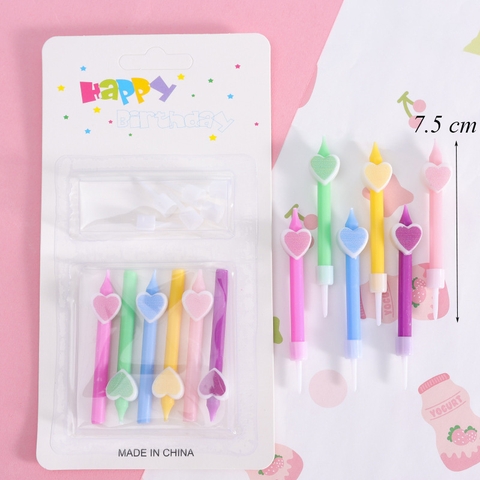 Vỉ 6 nến dài tim mix màu