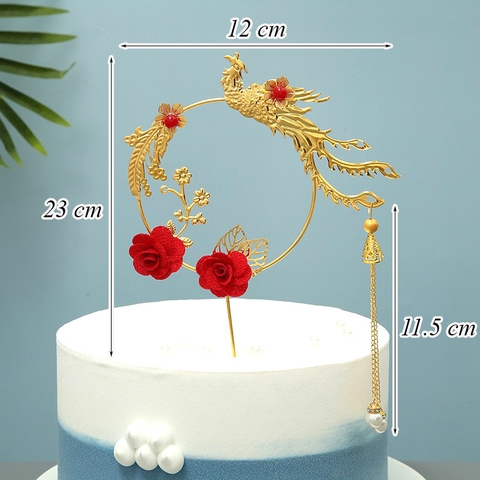 QC-Que cắm tròn vàng gắn hoa đỏ