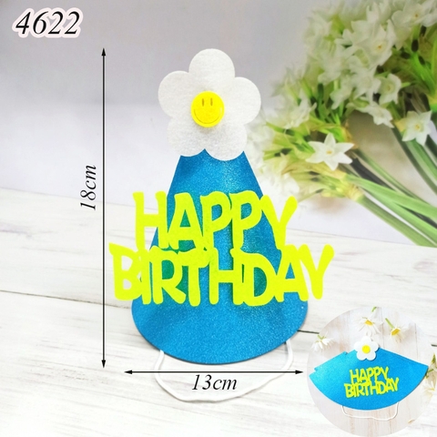 Mũ nỉ giấy kim tuyến xanh dương HPBD gắn hoa VN