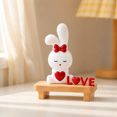 CV-thỏ trắng chữ love đỏ nhựa nhẹ