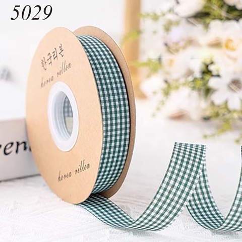 Cuộn 40m Ruybang lụa kẻ caro xanh lá đậm khổ 2cm