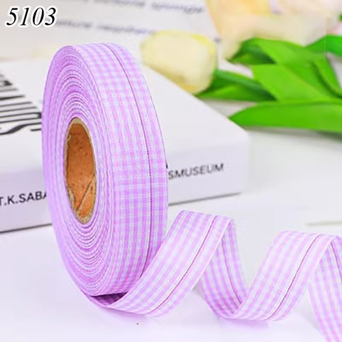 Cuộn 40m Ruybang lụa kẻ caro màu tím nhạt khổ 2cm