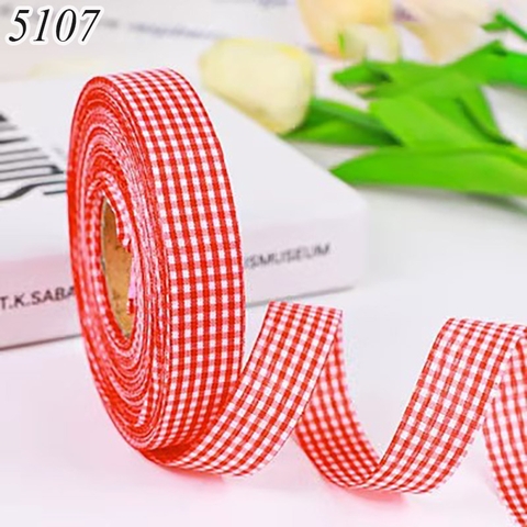 Cuộn 40m Ruybang lụa kẻ caro màu đỏ khổ 2cm